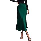 PRETTYGARDEN Women's Satin Skirts Dressy Casual 2026 Fall High Waisted Cocktail Wedding Flowy Elegant A Line Midi Skirt