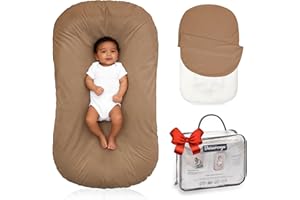Beisurznga Baby Lounger for Newborn - Snuggle Cozy Me Lounger | Breathable Soft Cotton, 0-24 Months Portable Playtime Baby Nest, Newborn Baby Essentials Gifts- Brown (1 Lounger + 1 Cover)