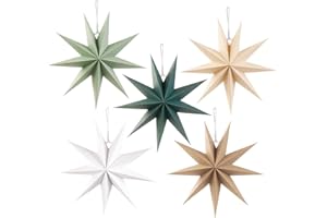 SUNBEAUTY Sage Green 9-Pointed 12 Inch Paper Star Lanterns Christmas Hanging Lamp Paper Decorations Shade Wedding Birthday Christmas Home Party Decorations