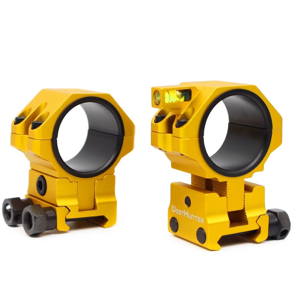 WestHunter Optics Precision Picatinny Scope Rings, 34 mm Tube Adjustable Height Scope Mount with Bubble Level, 30 mm & 25.4 Adapter | Gold