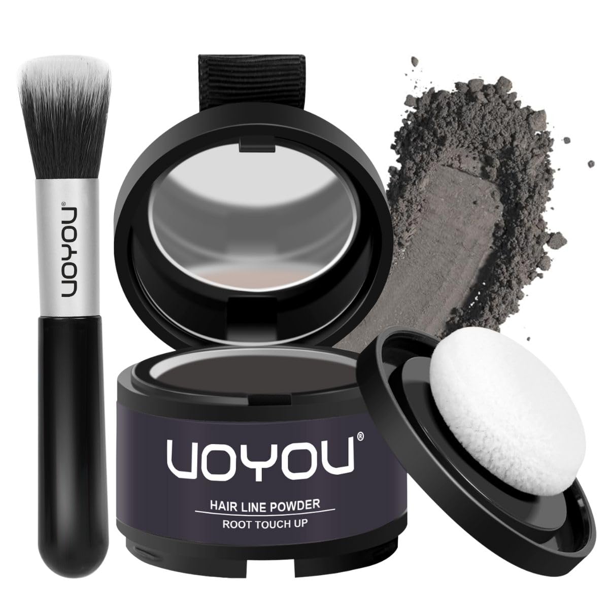 Root Touch Up Powder Instantly Conceals Hair Loss, Gray Root Cover Up, Water & Sweat Resistant for Thinning Hair Men & Women, Includes Brush (Grey)