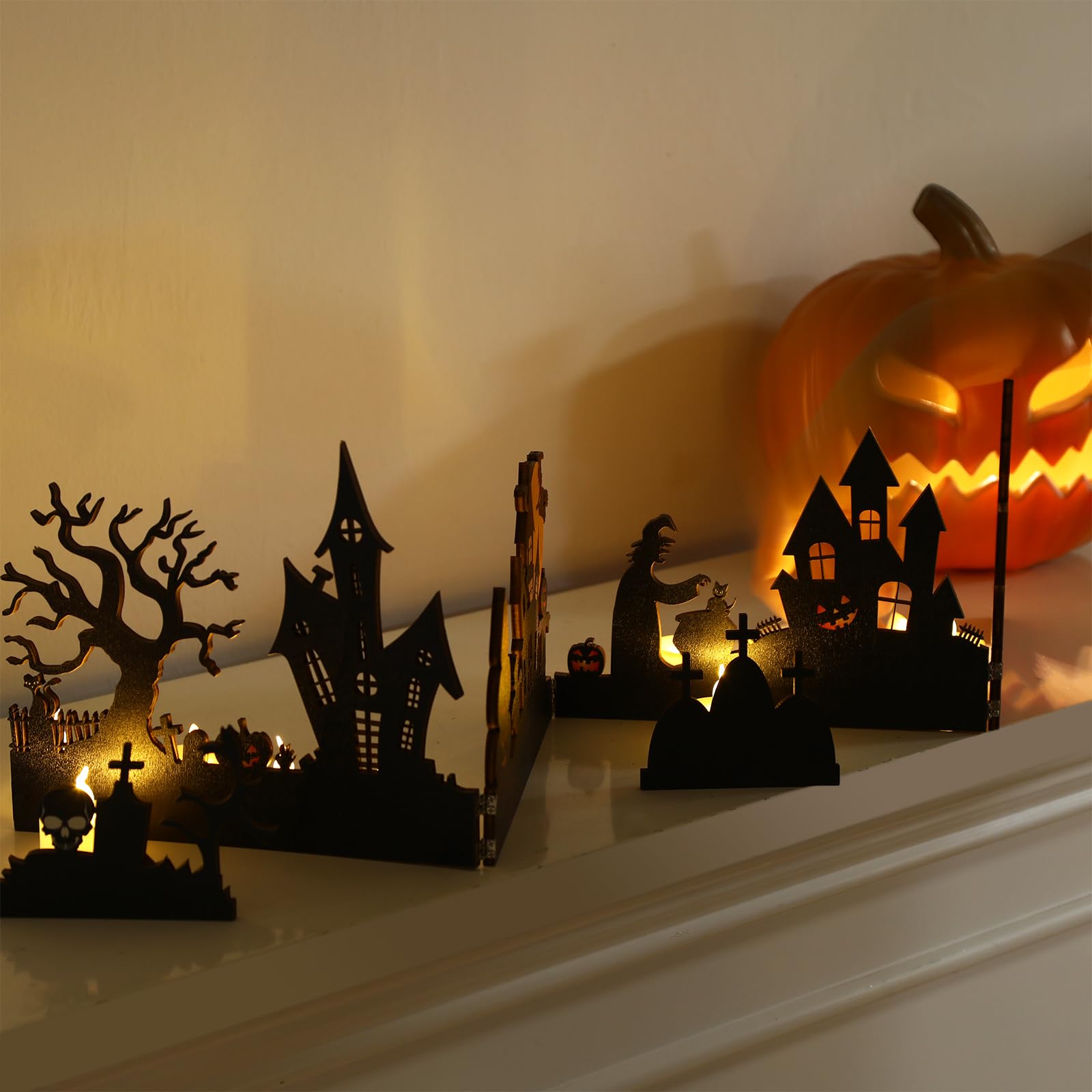 Photo 1 of Colingmill 32 Inch Halloween Tabletop Decoration Wooden Halloween Themed Black Cemetery and Haunted House Signs Farmhouse Centerpiece Decor for Home Kitchen Table Shelf Decor