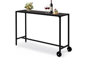 Outvita Outdoor Bar Table, 37" Height Patio Pub Table with Waterproof Frame and Adjustable Foot for Hot Tub, Patio, Backyard, Balcony, Hallway, Bistro Rectangle, Black