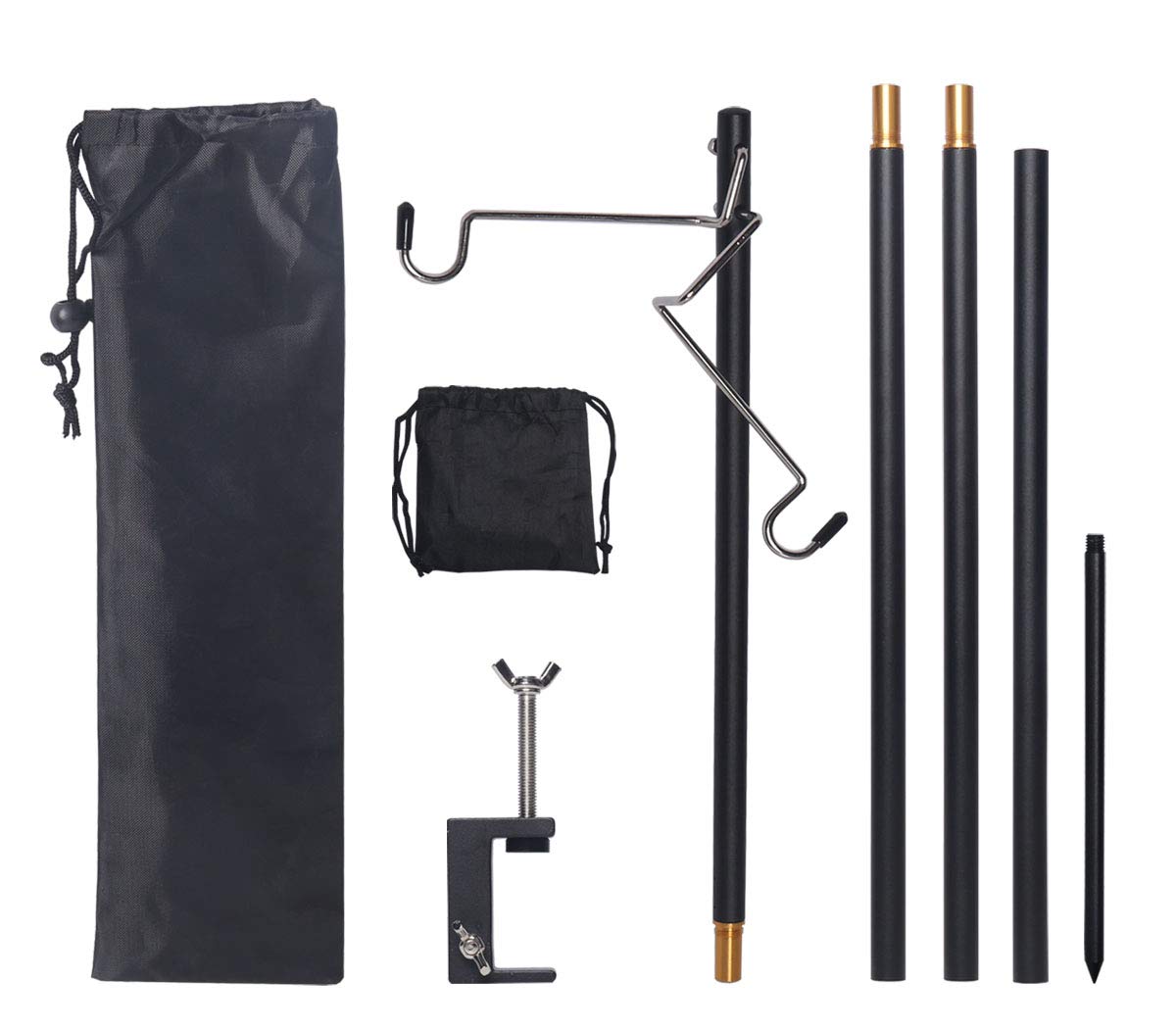 HIKEMAN Camping Folding Lamp Pole - Alluminum Alloy Ultra-Light Portable Lantern Stand For Camping, Picnic, Fishing, Backpacking, Outdoor To Hang Lights, Kitchenware, Cups (Black)