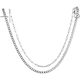 Gjinxi Chunky Silver Necklaces for Women Goth Silver-Hue Layered Choker Necklace Trendy Dainty Stacked Paperclip Cuban Pendant Choker Simple Christmas Jewelry Gift for Women