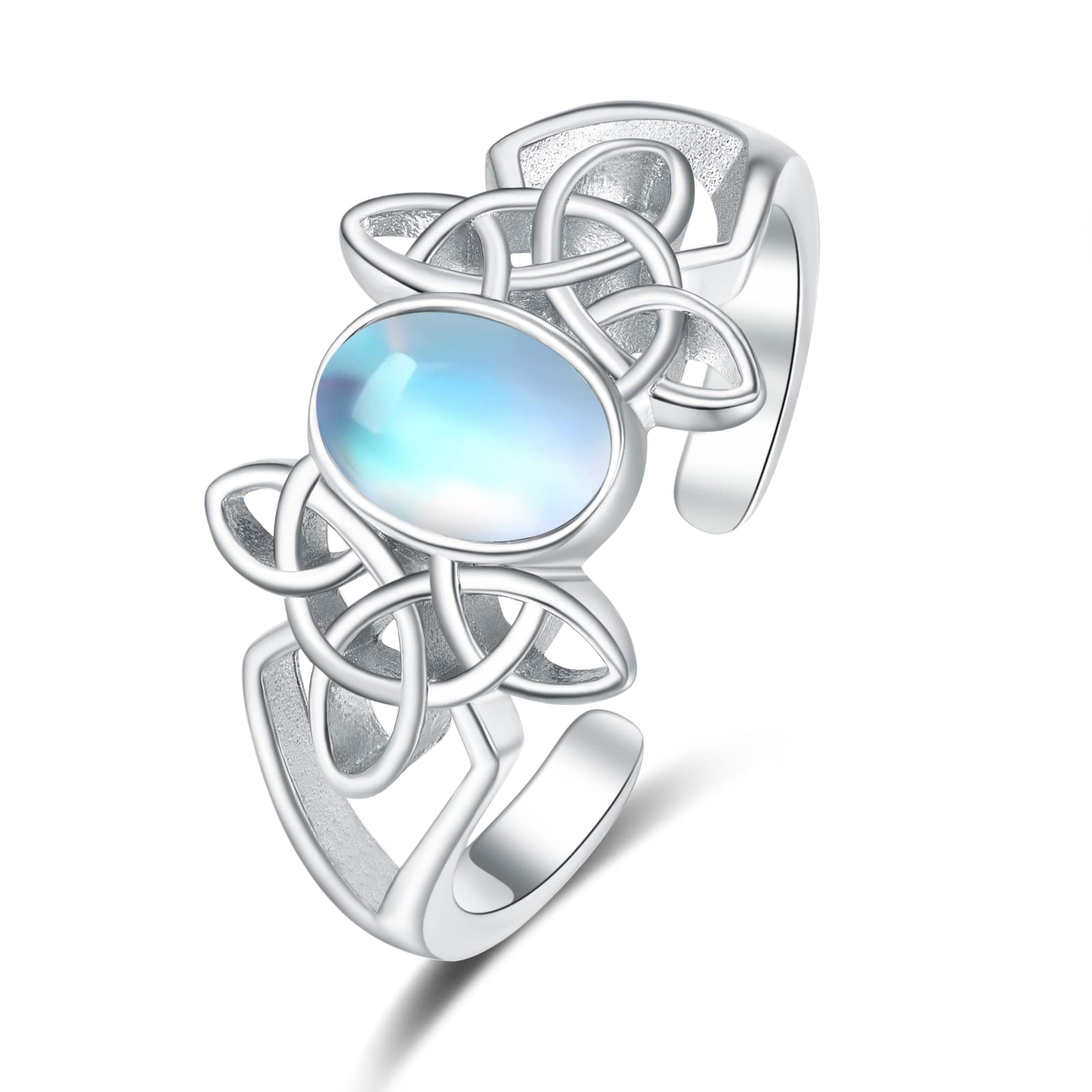 KINGWHYTE Moonstone Ring Sterling Silver Celtic Knot Adjustable Open Ring Celtic Jewellery Gifts for Women Wife Girlfriend Sister Friends