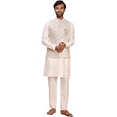 Pro-Ethic Style Developer Men's Cuffed Sleeves Silk Kurta and Trouser Set with Waistcoat (Nehru Jacket) (C-119)