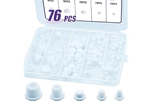 UILLCUET 76PCS Smalll White Hole Plugs Silicone Stoppers Assortment Kit Rubber Plugs for Round Holes, Flexible Rubber Stoppers Waterproof Tube Plugs T-Type, Used for Sealing Plugs Bathtub Jet Covers