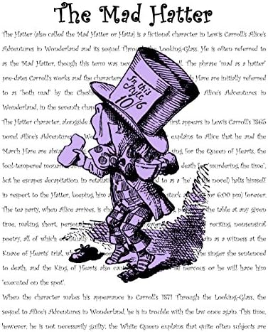 8x10 "The Mad Hatter", A Purple Fine Art Print from Classic Children's Book, "Alice's Adventure in Wonderland" (1865), by Lewis Carroll, Alice in Wonderland Decorations (8x10 inches)