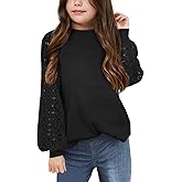 Apbondy Girls Long Sleeve Shirts Casual Crew Neck Lace Loose Blouse Tops