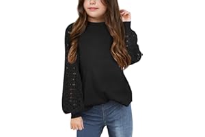 Batermoon Girls' Long Sleeve Shirts Lace Loose Fit Casual Crewneck Blouses Tops 5-14 Years