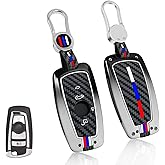 Jaronx Compatible with BMW Key Fob Cover 1'F20/2'F22/3'F30/4'F32/5'F10/6'F11/7'F01/X3 F25/X4 F26/M3 M4 M5 M6,Metal Fob Cover Carbon Fiber Pattern Silicone Rubber for BMW Key Accessrories