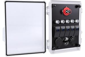 Luqeeg Waterproof Power Box 5 Gang Rocker Switch Panel, IP67 Sealed PC Plastic Housing with USB PD Charger, Lighter Socket & 