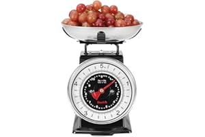 Starfrit Retro Mechanical Kitchen Scale - Stainless Steel Removable Bowl - 11 lb / 5 kg Capacity - Black