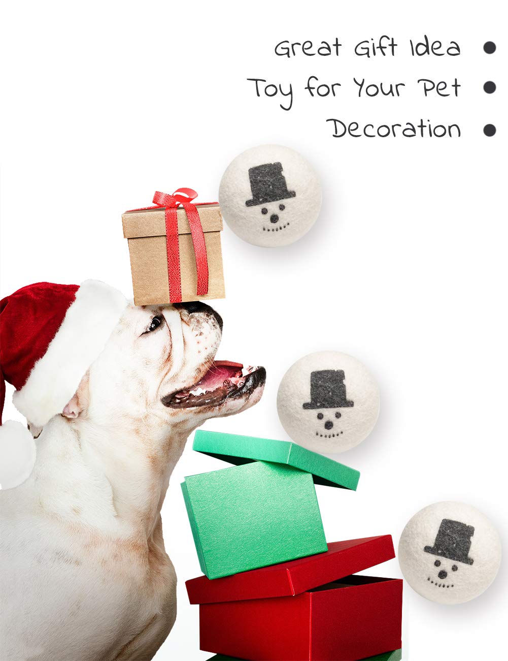 OHOCO Wool Dryer Balls 6 XL Pack from Organic Natural Wool for Laundry, Fabric Softening - Anti Static, Baby Safe, No Lint, Odorless and Reusable, Snowman