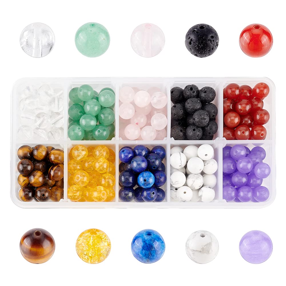 NBEADS 250-300 Pcs Assorted Color 8mm Gemstone Beads Quartz Beads Lava Stone Beads Howlite Beads Charms for Diy Jewellery Making