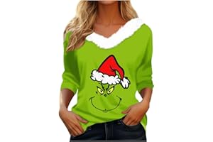 SEGAVEN 𝑮𝒓𝒊𝒏𝒄𝒉𝒔 Fall Outfits Women Trendy Long Sleeve Christmas Print Sweatshirts Plush V Neck Winter Outfits
