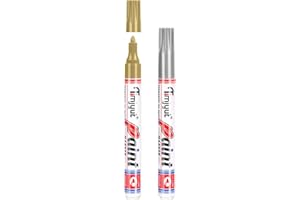 TIMJYUT Gold & Silver Paint Pens - 2 Count Permanent Paint Pens,Medium Tip Oil Based Metallic Paint Markers Pens,Waterproof And Quick Dry Markers for Metal,Stone,Plastic,Wood,Fabric, Canvas,Mugs,Glass,