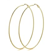 KeyStyle Gold Hoop Earrings for Women, Stainless Steel Hoops Earring Lightweight Loops, 2 mm Thick Hypoallergenic Circle Endless Thin Hoop (30 mm,50 mm,70 mm,100 mm)