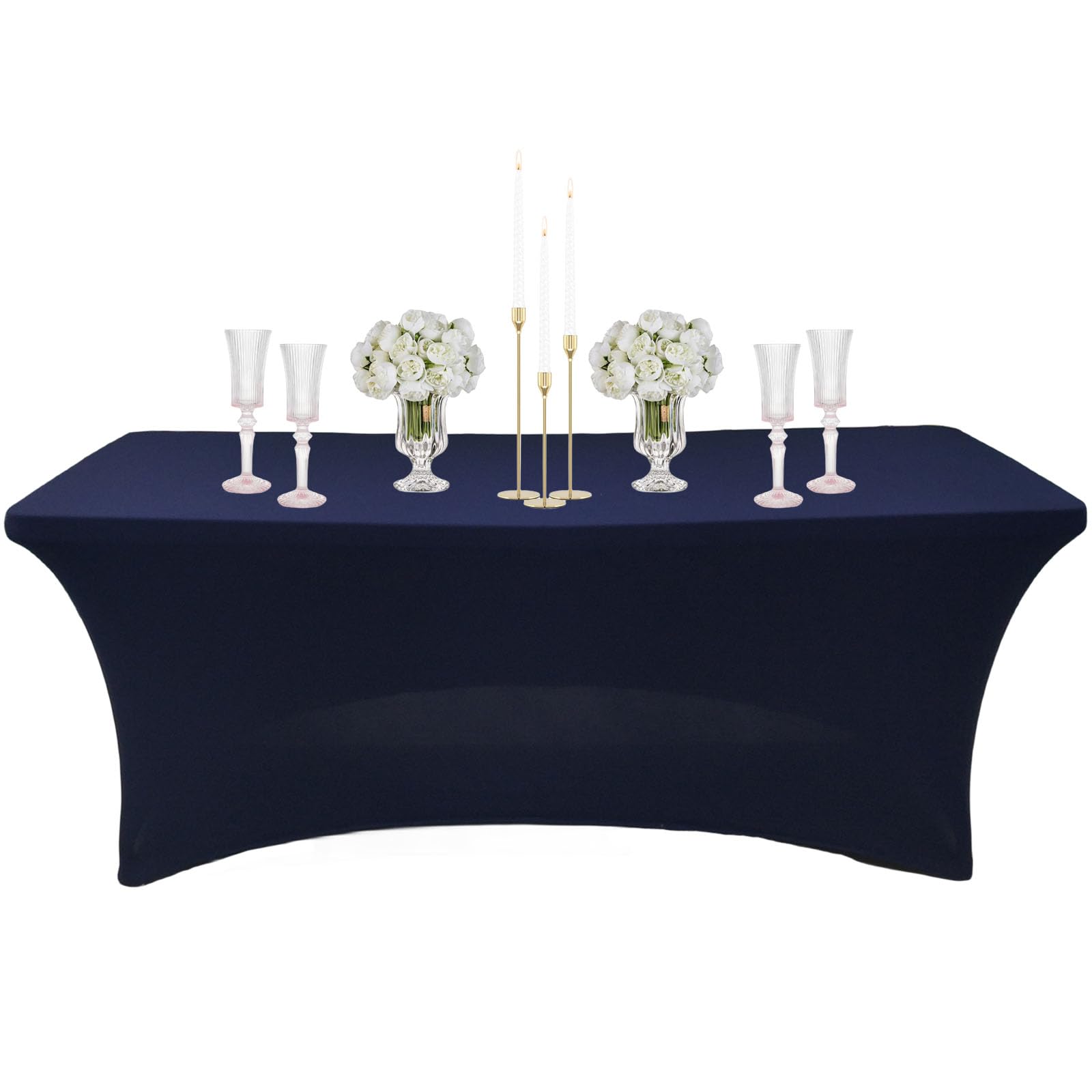 Dark Blue Spandex Tablecloths - 4ft Rectangle Table Covers, Stretchable & Washable, Fitted Spandex Stretch Patio Table Covers for Events, Weddings, Banquets, Parties & Stalls, Exhibition