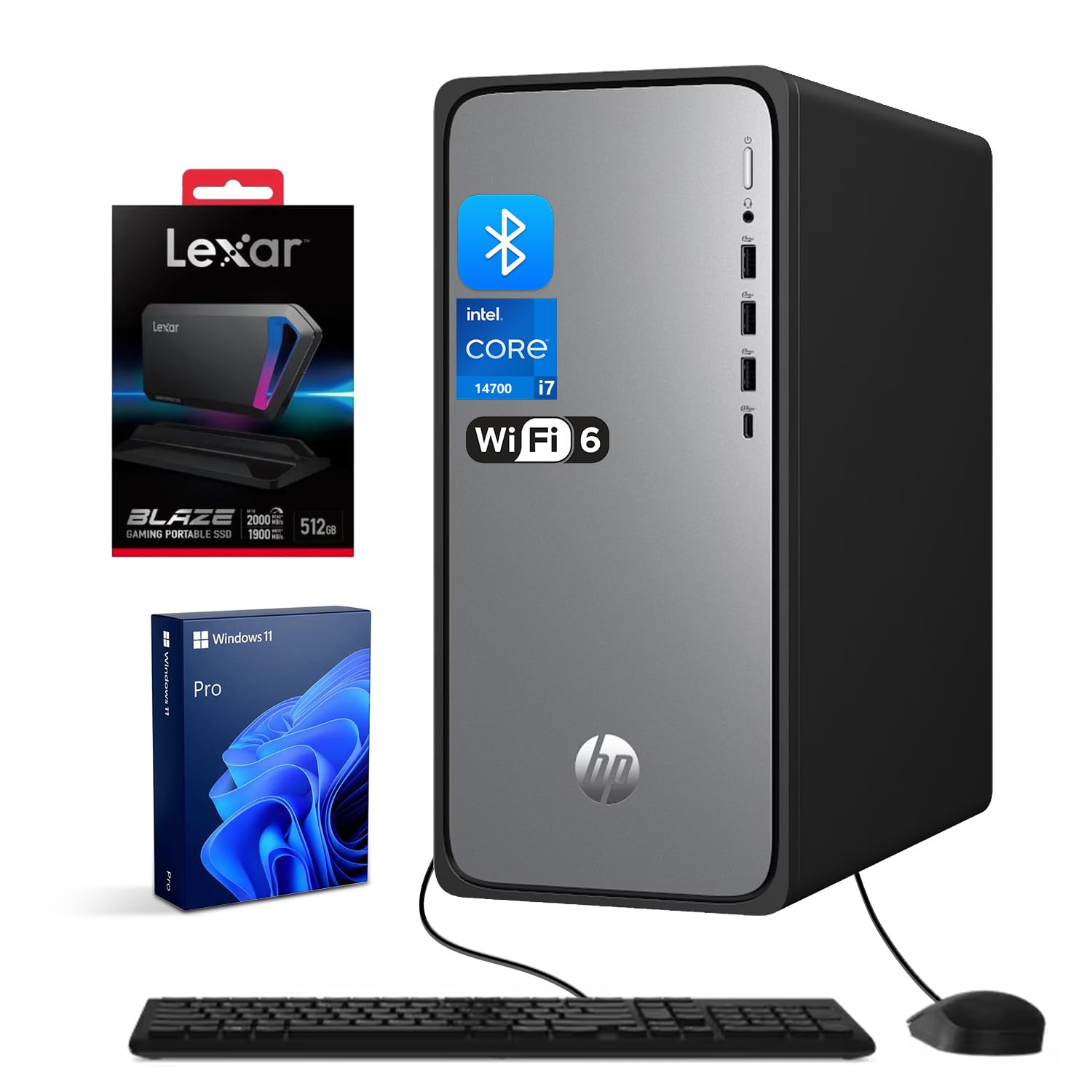 HP 2025 Omnidesk (Envy Next Brand) M02 AI Copilot Business Tower Desktop, Core i7-14700, 32GB DDR5, 1TB SSD, Wired KB & Mouse, Wi-Fi 6, Bluetooth, W11P, Bundle with Lexar SL660 512GB Portable SSD