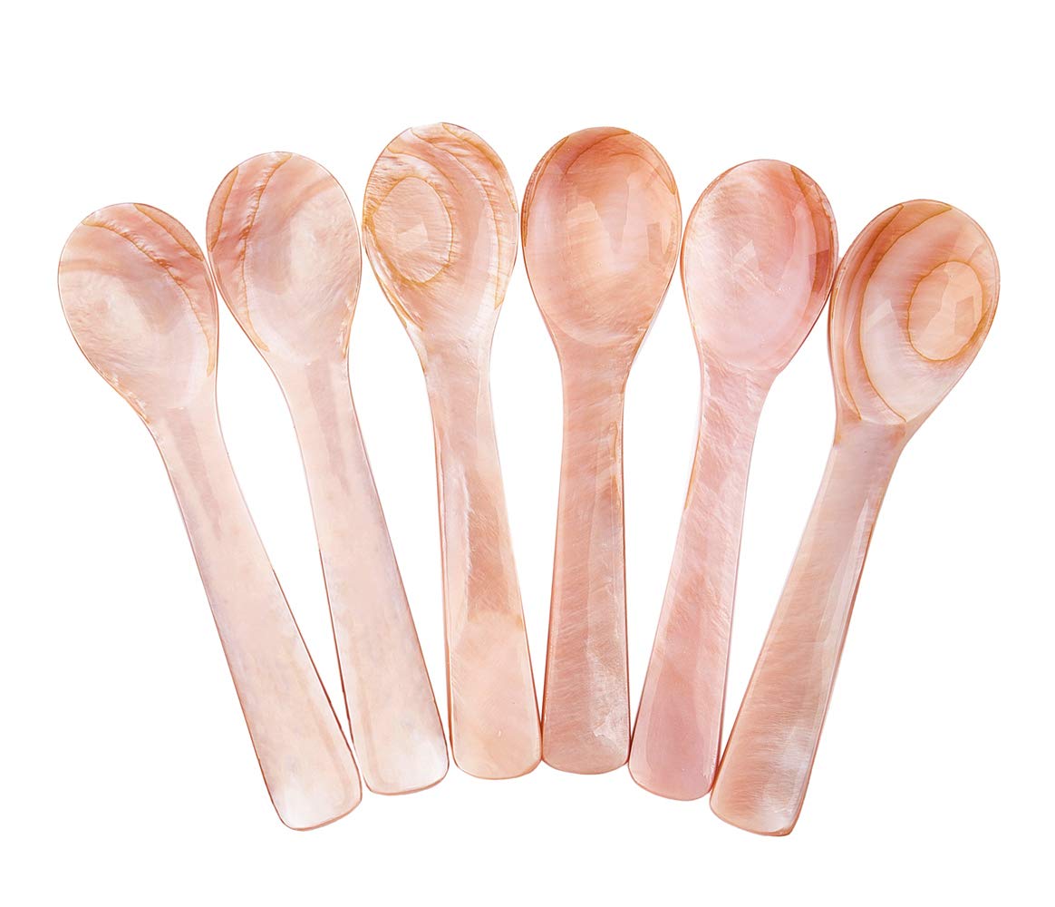 DUEBEL Set of 6 Mother of Pearl 8 cm MOP Caviar Spoons W Round Handle Tiny Serving Spoons for Caviar or Egg