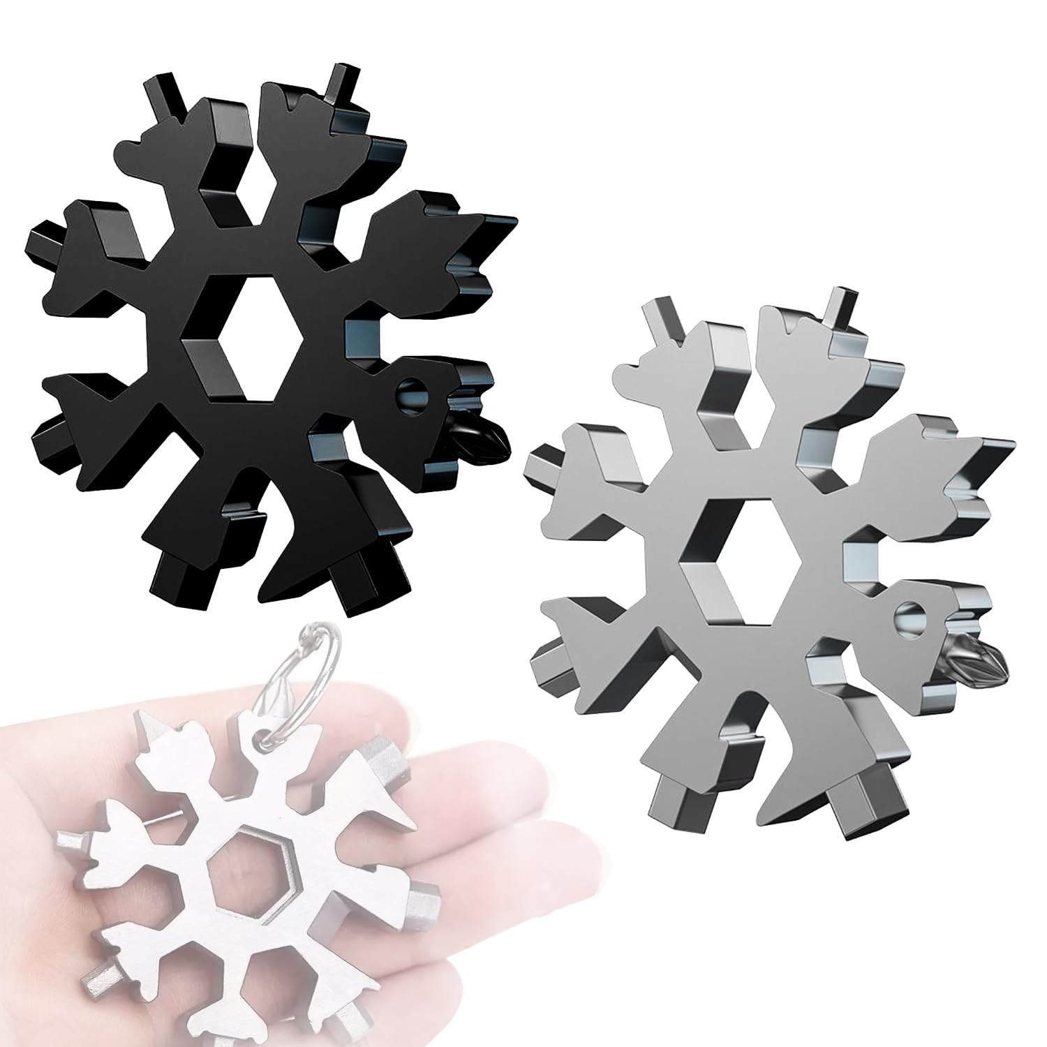 2 Pack 18-in-1 Snowflake Multi-Tool - Stainless Steel Portable Opener with Bottle Opener & Bicycle Wrench, Compact Design for Outdoor, Camping & Daily Use (Durable & Versatile)