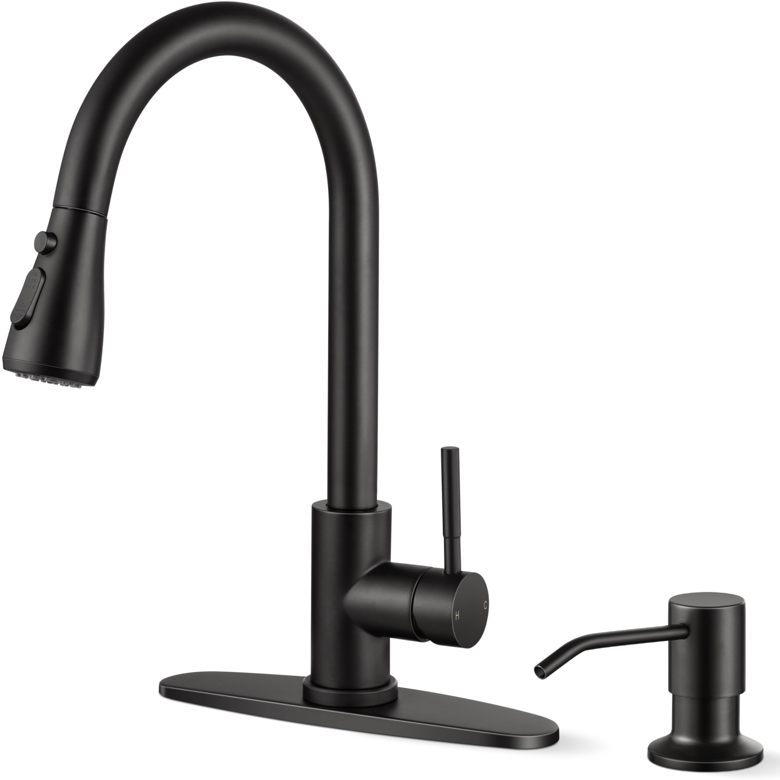 Photo 1 of Onader Black Kitchen Faucet with Soap Dispenser, Stainless Steel Single Handle Kitchen Sink Faucet with Pull Down Sprayer, Single Hole or 3 Holes
