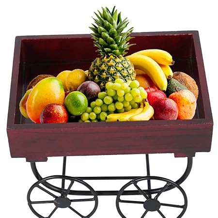 Kraft Seeds Presents Wooden Planter Stand with Strong Metal Wheels (Multicolour, Model: KSMP1131)