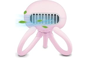 ANDRTI Portable Bladeless Fan - Mini Handheld Fan with Flexible Tripod, Clip-on for Stroller, Car Seat, Crib, Bike and Desktop - 3 Speeds, Rechargeable Battery Operated (Pink)