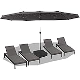 15FT Large Patio Umbrella with Crank Handle,Double-Sided Rectangular Outdoor Umbrella for Pool, Garden, Deck, Lawn & Market (Claret Red)