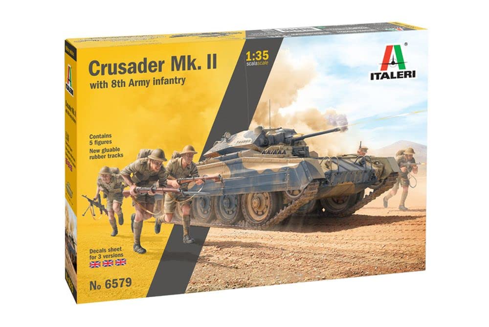 Italeri 6579S 1:35 Crusader Mk.II with Inf. Fig. (5), Model Making, Construction Kit, Stand Model Making, Crafts, Hobby, Adhesive, Plastic Kit, Multi-Coloured