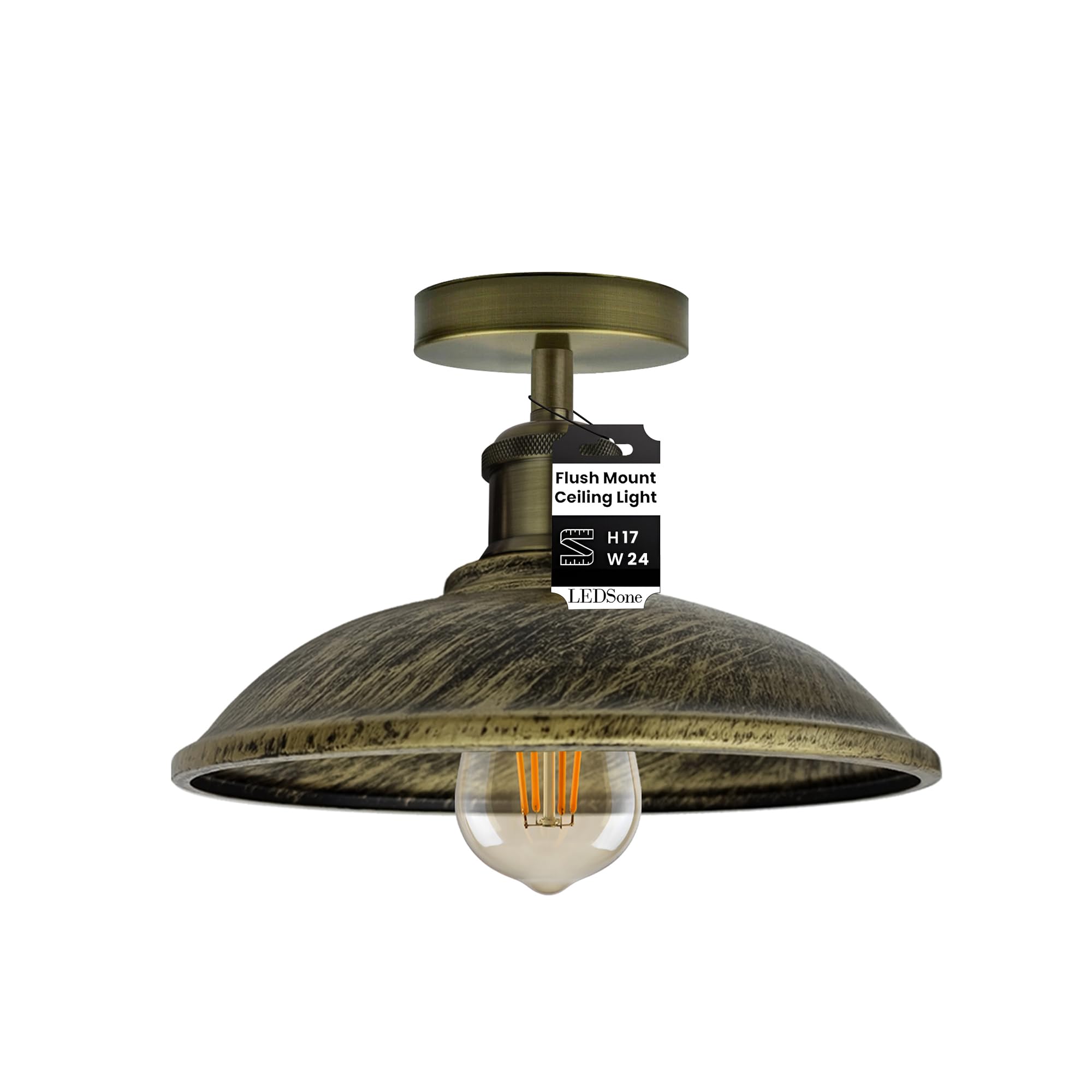 LEDSone Industrial-Semi Flush Mount Vintage Ceiling Light Industrial Metal 24cm Lampshade Ceiling Light Mini Pendant Lighting for Farmhouse Porch Kitchen Bathroom
