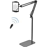 VOLTIFYMAX Floor Stand Kindle Holder with Remote Page Turner for Reading in Bed, Tablet Mount with Clicker, Kindle Accessories Tablet Stand Holder for Kindles Tablets iPhones 4.7-12.9 inch(Black)