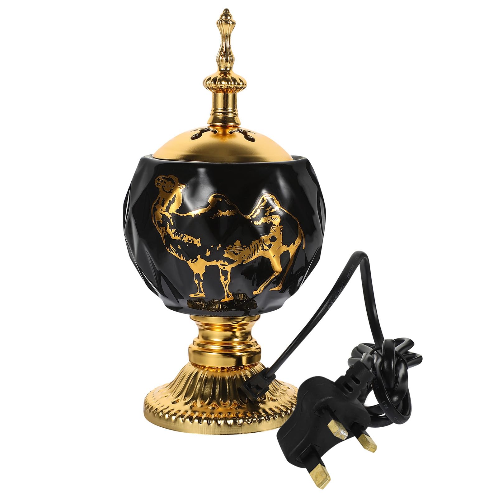 Amosfun Electric Incense Burner, Vintage Metal Bakhoor Burner Holder for Yoga Spa Office Home Decor, Black (20cm Height)