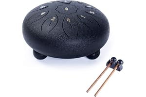 Deekec Steel Tongue Drum Tank Drum Standard 11 Key 11 Notes 6 Inch Percussion Instrument with Drum Mallets and Carry Bag (11 notes, Hammer Black)