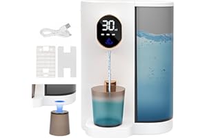 LONGZHUO Automatic Mouthwash Dispenser for Bathroom, 20.3 Oz/600ml Rechargeable Smart Mouth Wash Dispenser with 2 Magnetic Cup Holder, 4 Levels and LED Screen, Wall Mounted Electric Mouthwash Dispensers