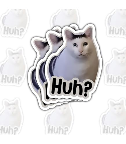 3 Stück 'Huh' Katzen-Aufkleber – Witziges Meme-Design, Wasserdichter Vinyl (5,1 Cm)