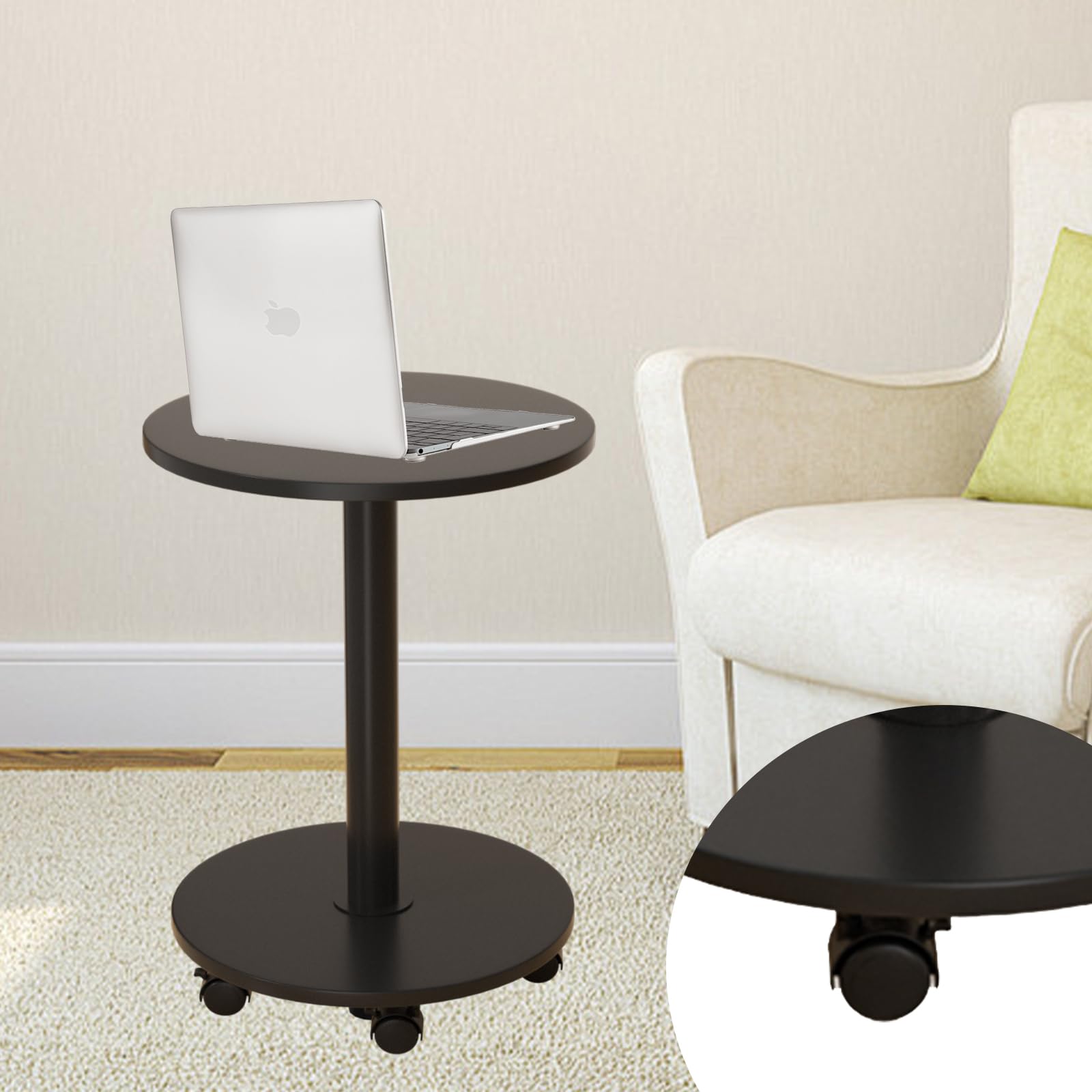 Photo 1 of Pedestal Table on Wheels TV Tray Table, Rotating Couch Round Tables, Small Side Table for Living Room and Bedroom Sofas, Beds, Mini Coffee Tables, (H) 22.4 *(W) 11.8 (Assembly Required)