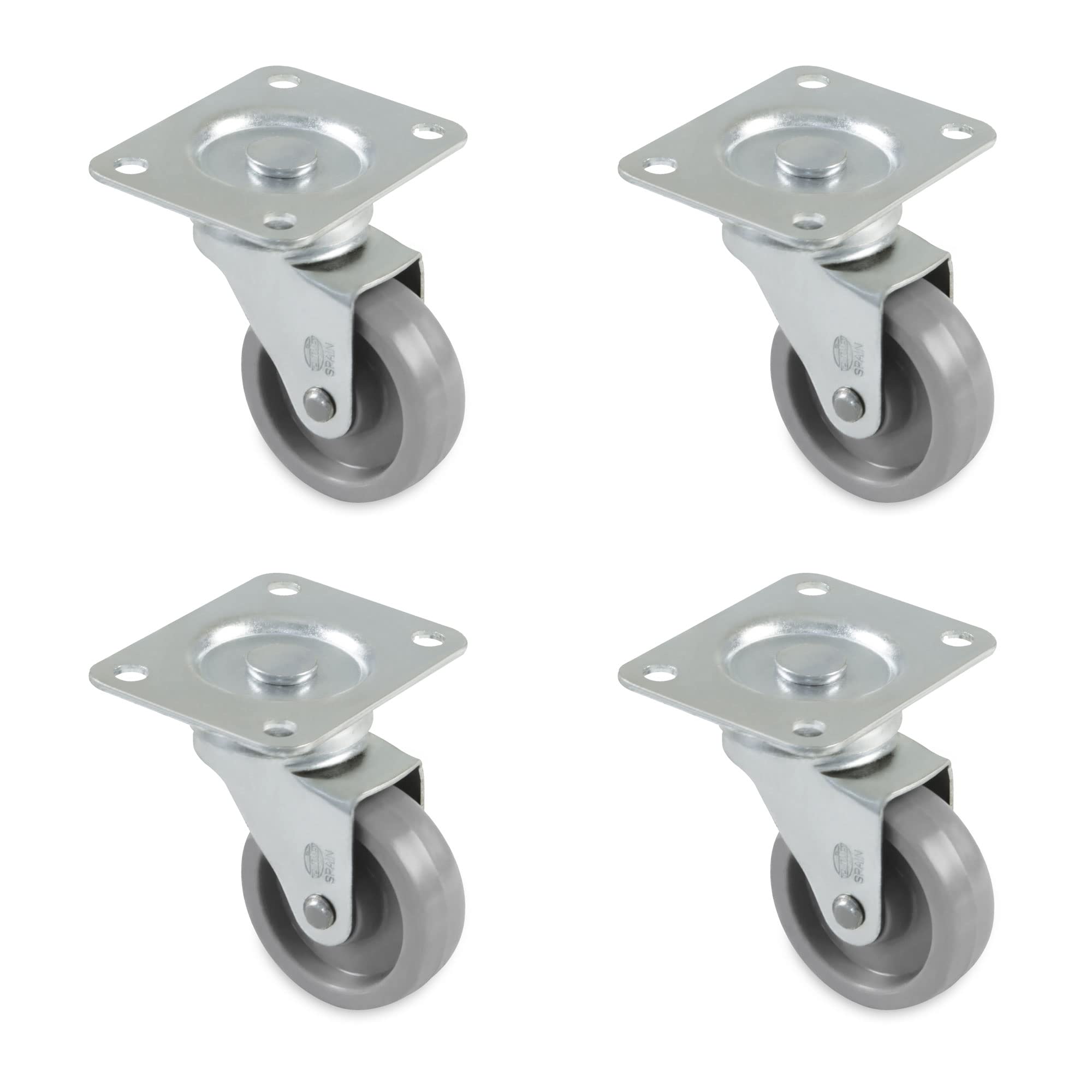 Amig - Pack of 4 Furniture Wheels Mod. 2500 with Platform and Bearings | Measurement: 60 mm | Maximum Load Per Wheel: 40 kg | Made with Nylon | Grey | Without Brake