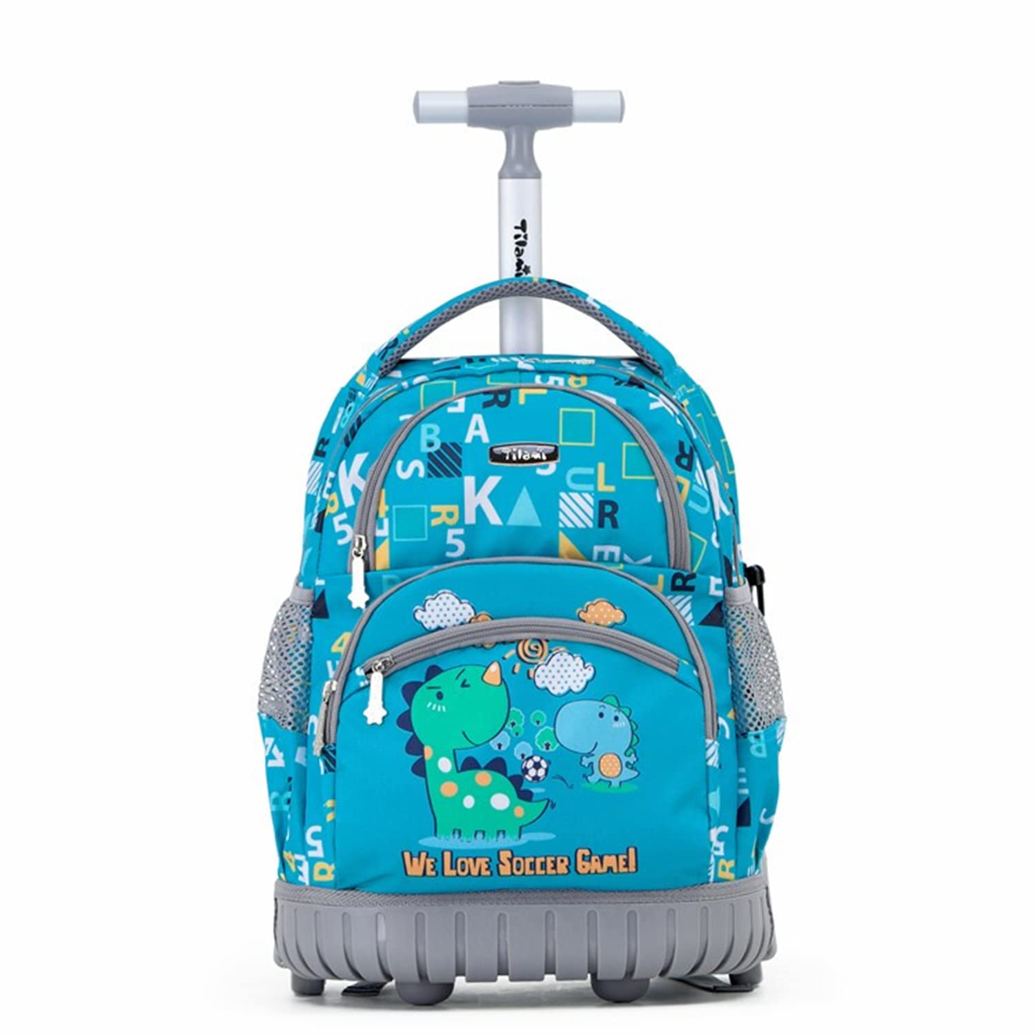 Rolling Backpack 16 Inch School College Travel Carry-on Backpack Boys Girls (Dinosaur Blue)