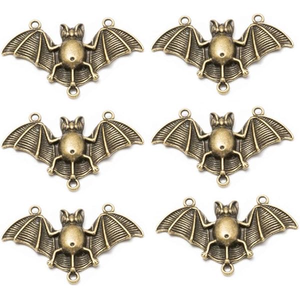 15PC Antique Black Bat Charms - 48x29mm Jewelry Making Pendants For DIY Crafts