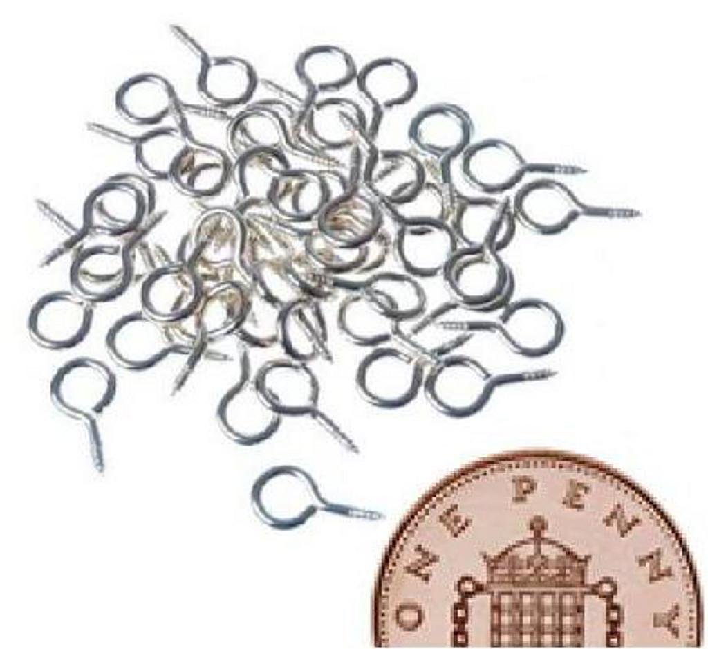50 x Small Tiny Mini Eye Pins Eyepins Hooks Eyelets Screw Threaded Silver 8mm