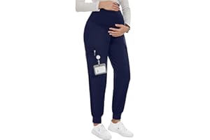 PACBREEZE Women's Maternity Scrubs with 6 Pockets, Workwear Maternity Jogger Scrubs Pregnancy Pants, S-XXL