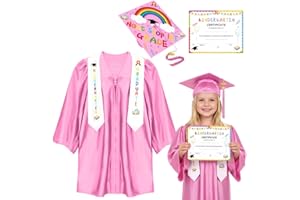 Lumexcok Kindergarten Graduation Cap and Gown with Cartoon Print, Matte Graduation Gown with 2026 Tassel, Stole, Certificate