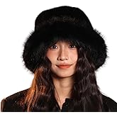 Women's Winter Faux Fur Fuzzy Warm Bucket Hat Cute Thick Warm Fisherman Plush Cap for Women