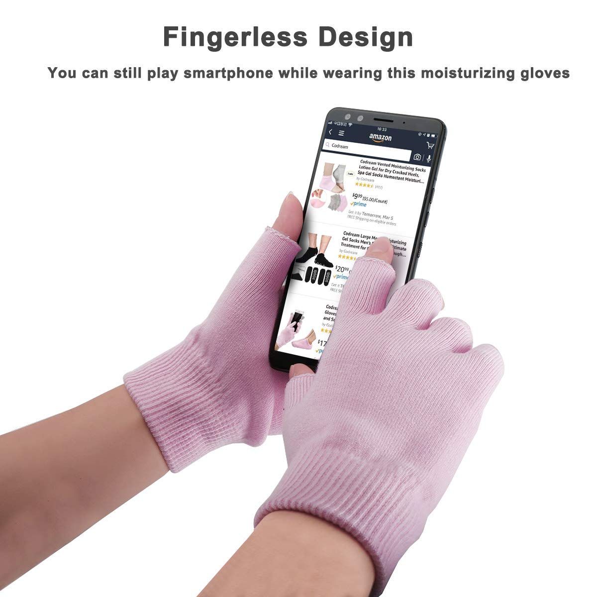 Happon Gel Moisturizing Spa Gloves Fingerless Pink Women's Gel Moisturizing Gloves Day Night Instantly Repair Eczema Dry Rough and Cracked Hands : Beauty