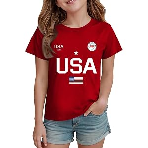 Girls Summer Short Sleeve Shirt 250 Anniversary USA Clothes Kids Crewneck Shirts 4Th of July Patriot Outfits