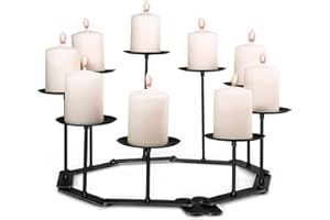 LIFYZOON Candelabra Fireplace Candle Holder: 9 Black Pillar Candle Holders, Adjustable Candelabra Table Centerpiece Decor, Metal Mantle Iron Candles Stand for Inside Floor Fire Place Party Decoration