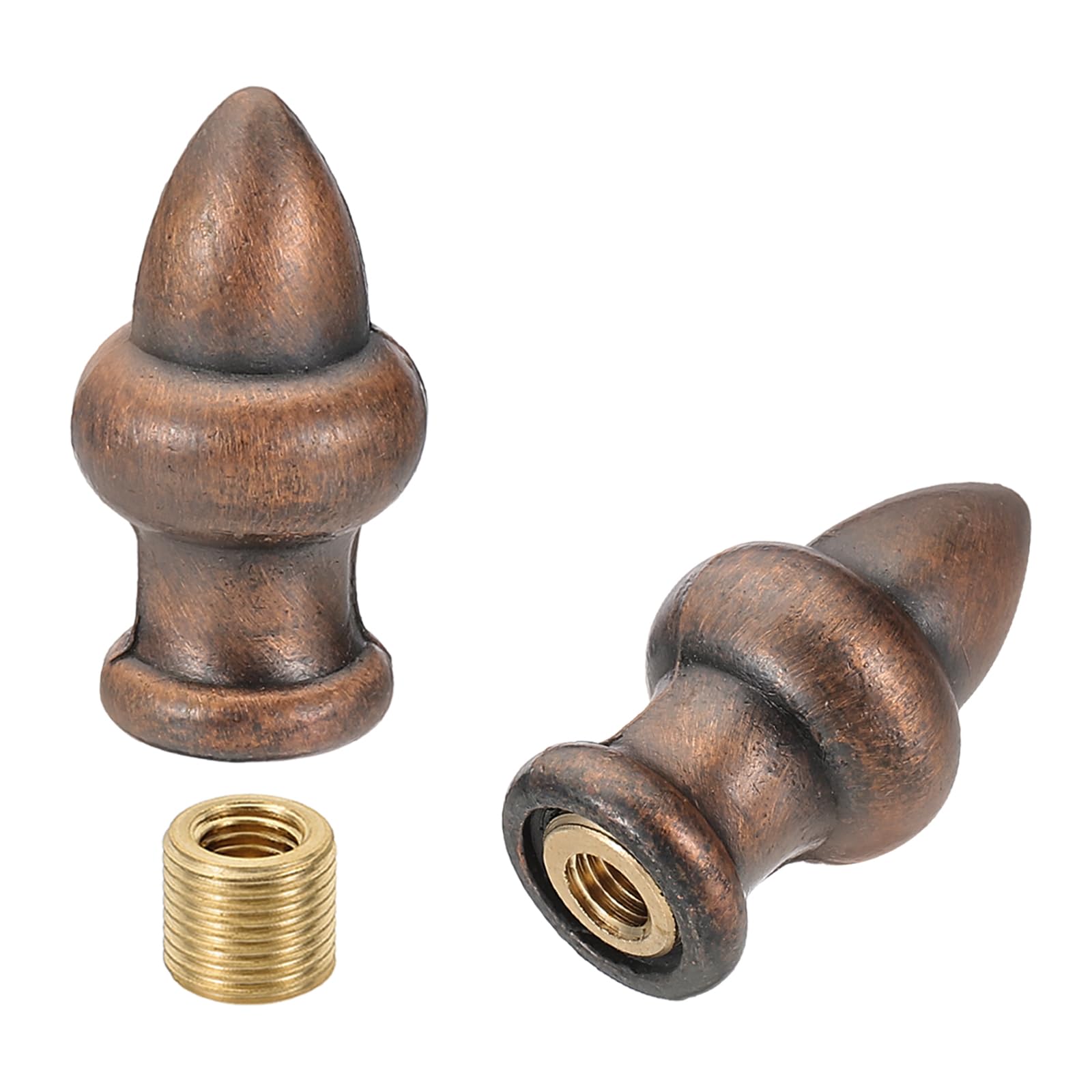 PATIKIL 36 x 20mm Lamp Finials Caps Knob, 2 Set Solid Lamp Shade Top Decoration Screw Cap Nuts with Brass Reducing Adapter for Table Lamps Floor Lamps, Red Bronze